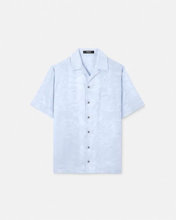 Versace Barocco Jacquard SilkBlend Shirt Light Blue Men Shirts
