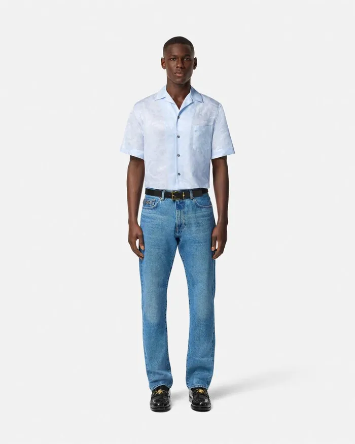 Versace Barocco Jacquard SilkBlend Shirt Light Blue Men Shirts Versace Barocco Jacquard SilkBlend Shirt Light Blue Men Shirts