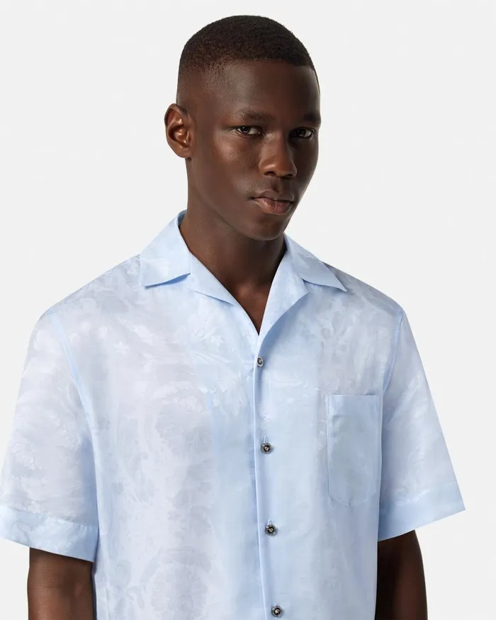 Versace Barocco Jacquard SilkBlend Shirt Light Blue Men Shirts Versace Barocco Jacquard SilkBlend Shirt Light Blue Men Shirts