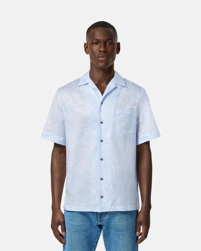 Versace Barocco Jacquard SilkBlend Shirt Light Blue Men Shirts Versace Barocco Jacquard SilkBlend Shirt Light Blue Men Shirts