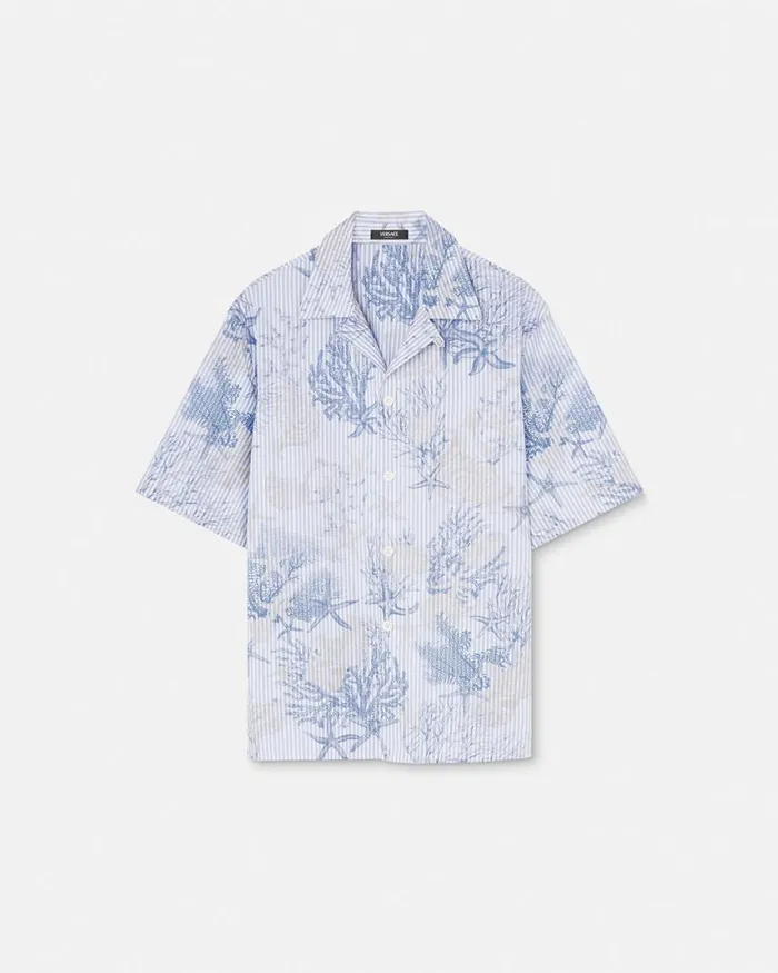 Versace Barocco Sea Striped Shirt Blueprint Men Shirts