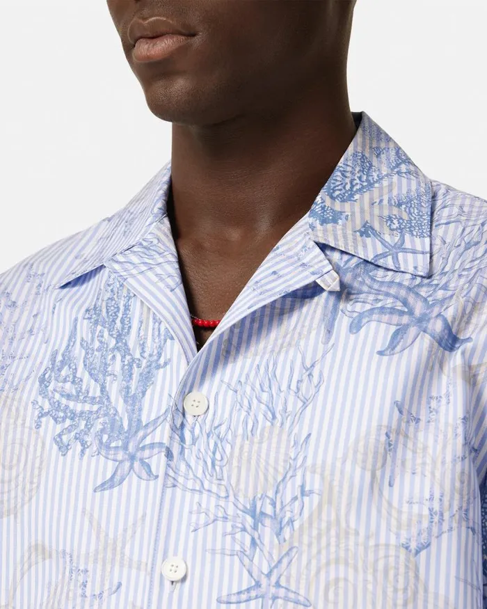 Versace Barocco Sea Striped Shirt Blueprint Men Shirts Versace Barocco Sea Striped Shirt Blueprint Men Shirts