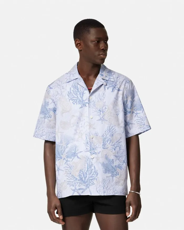 Versace Barocco Sea Striped Shirt Blueprint Men Shirts Versace Barocco Sea Striped Shirt Blueprint Men Shirts