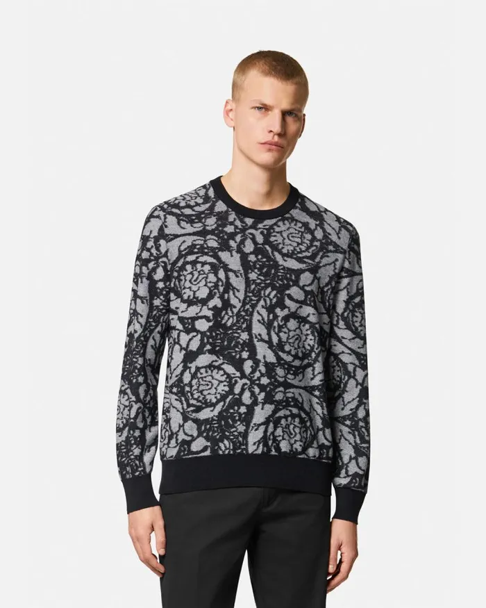 Versace Barocco Silhouette Vanis Sweater Blacksilver Men Knitwear Versace Barocco Silhouette Vanis Sweater Blacksilver Men Knitwear