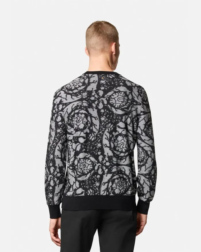 Versace Barocco Silhouette Vanis Sweater Blacksilver Men Knitwear Versace Barocco Silhouette Vanis Sweater Blacksilver Men Knitwear