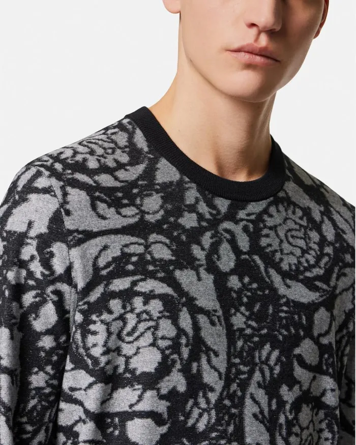 Versace Barocco Silhouette Vanis Sweater Blacksilver Men Knitwear Versace Barocco Silhouette Vanis Sweater Blacksilver Men Knitwear