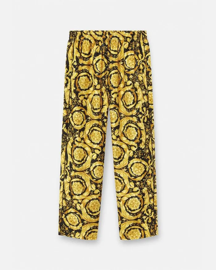 Versace Barocco Silk Pajama Bottoms Blackprint Men Loungewear and Pajamas