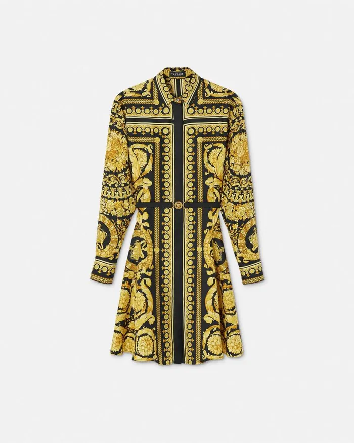 Versace Barocco Silk Shirt Mini Dress Blackprint Women Dresses