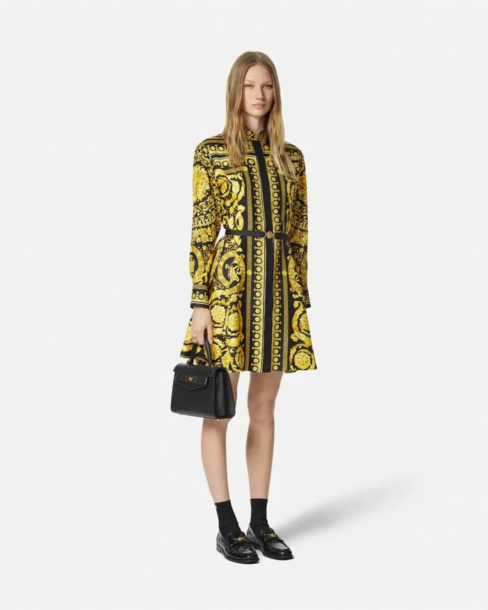 Versace Barocco Silk Shirt Mini Dress Blackprint Women Dresses Versace Barocco Silk Shirt Mini Dress Blackprint Women Dresses