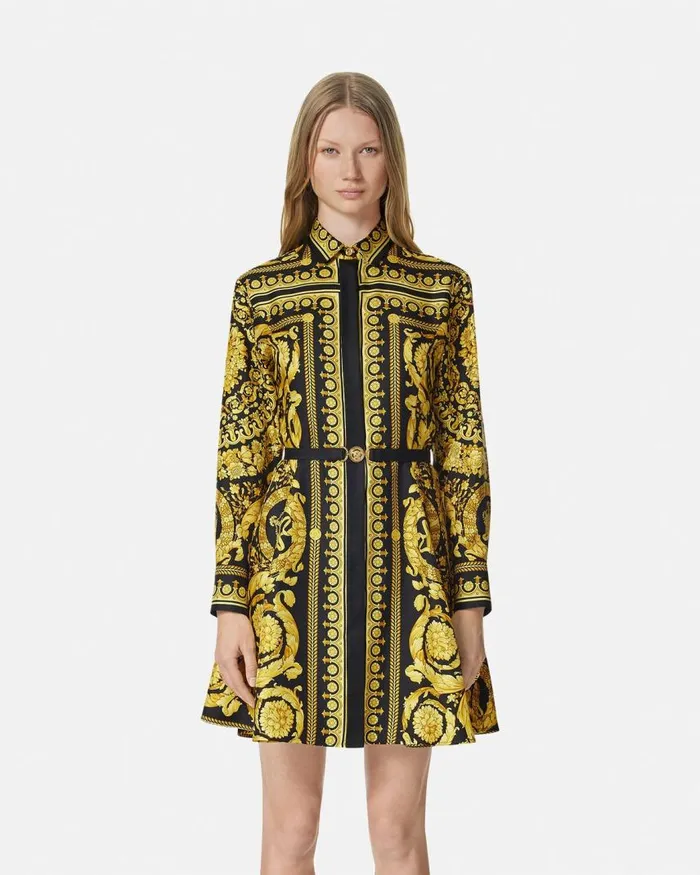 Versace Barocco Silk Shirt Mini Dress Blackprint Women Dresses Versace Barocco Silk Shirt Mini Dress Blackprint Women Dresses