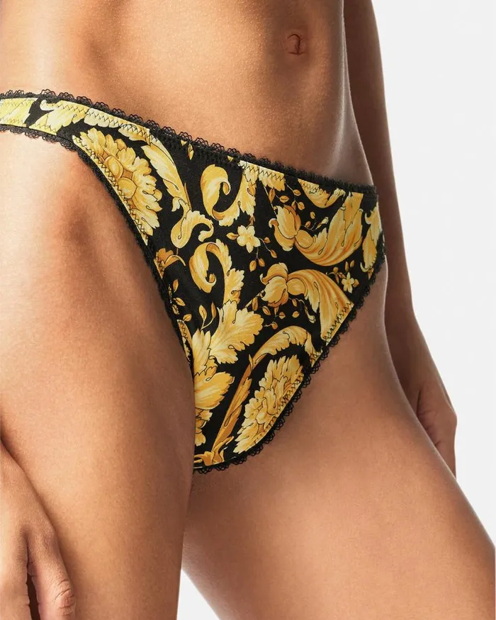 Versace Barocco Thong Blackprint Women Bras and Briefs Versace Barocco Thong Blackprint Women Bras and Briefs