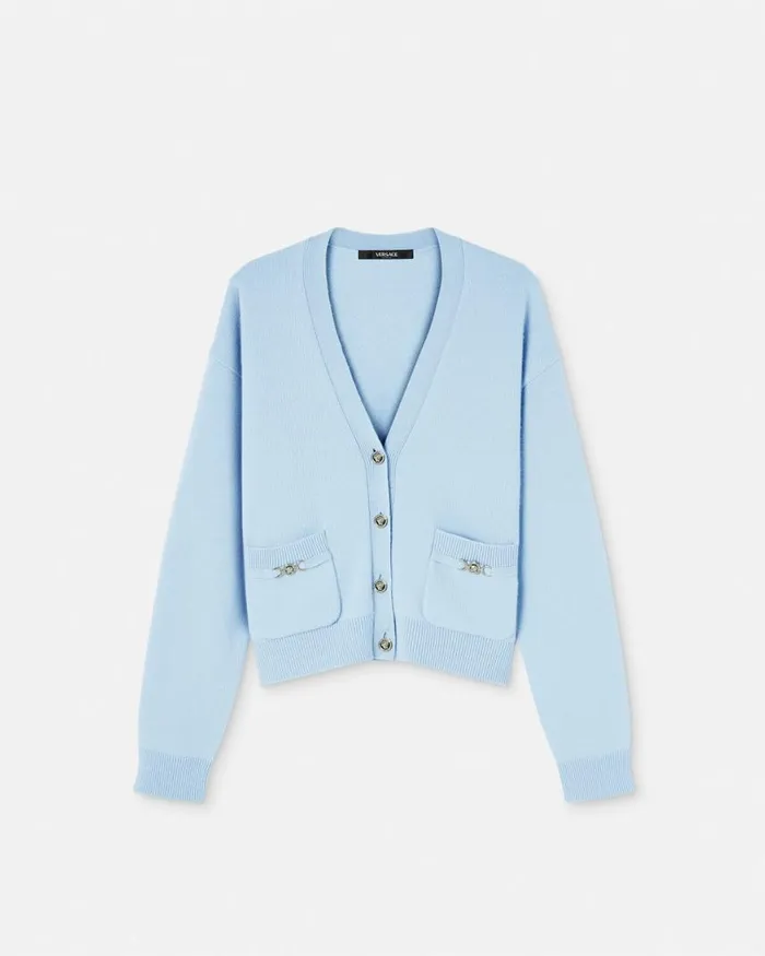 Versace Cashmere Knit Cardigan Light Blue Women Knitwear