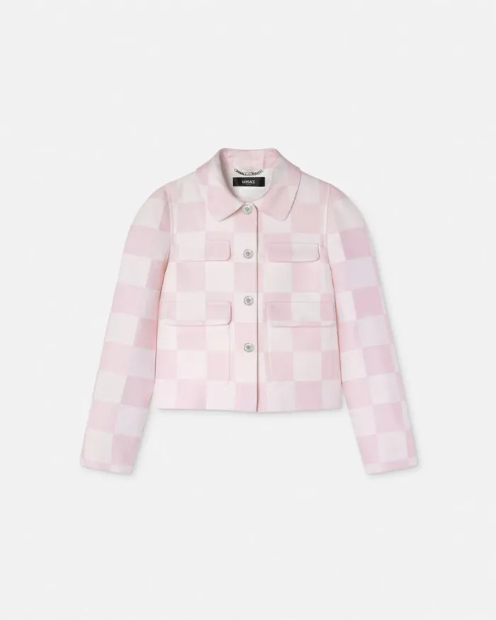 Versace Contrasto Duchesse Crop Blouson Jacket Light Pink Women Outerwear and Coats