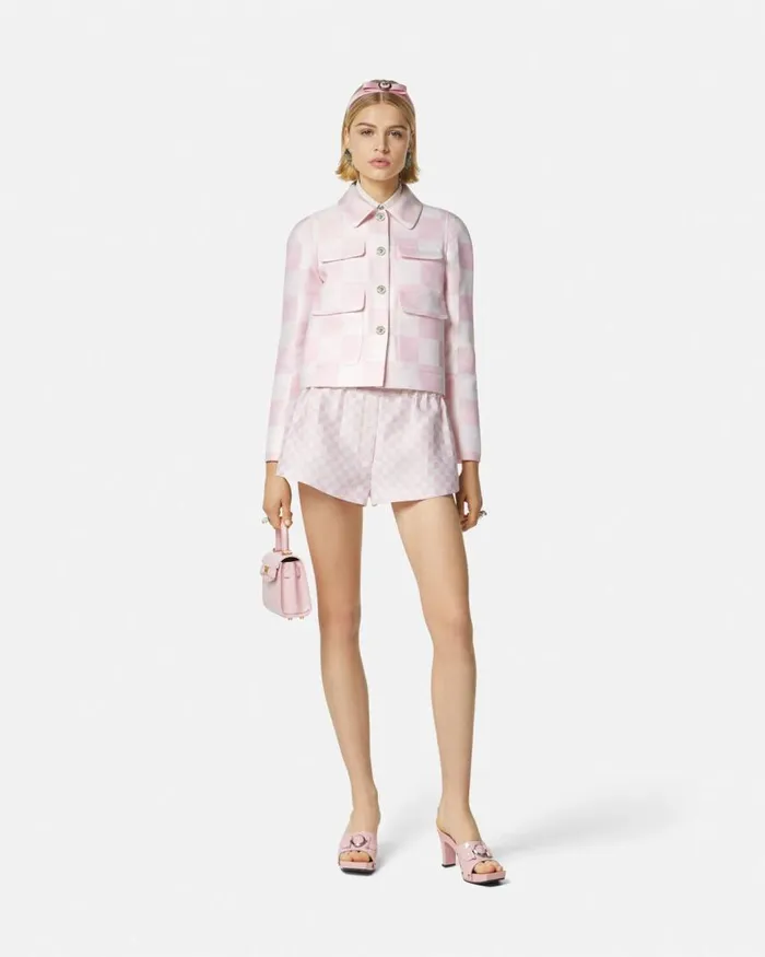 Versace Contrasto Duchesse Crop Blouson Jacket Light Pink Women Outerwear and Coats Versace Contrasto Duchesse Crop Blouson Jacket Light Pink Women Outerwear and Coats