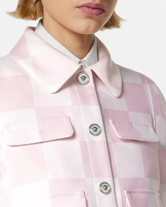 Versace Contrasto Duchesse Crop Blouson Jacket Light Pink Women Outerwear and Coats Versace Contrasto Duchesse Crop Blouson Jacket Light Pink Women Outerwear and Coats