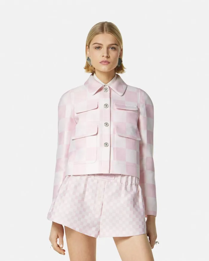 Versace Contrasto Duchesse Crop Blouson Jacket Light Pink Women Outerwear and Coats Versace Contrasto Duchesse Crop Blouson Jacket Light Pink Women Outerwear and Coats