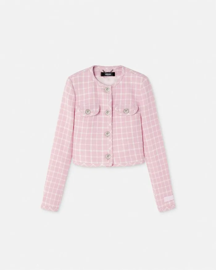 Versace Contrasto Tweed Cardigan Jacket Light Pink Women Blazer and Jackets