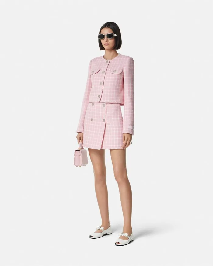 Versace Contrasto Tweed Cardigan Jacket Light Pink Women Blazer and Jackets Versace Contrasto Tweed Cardigan Jacket Light Pink Women Blazer and Jackets