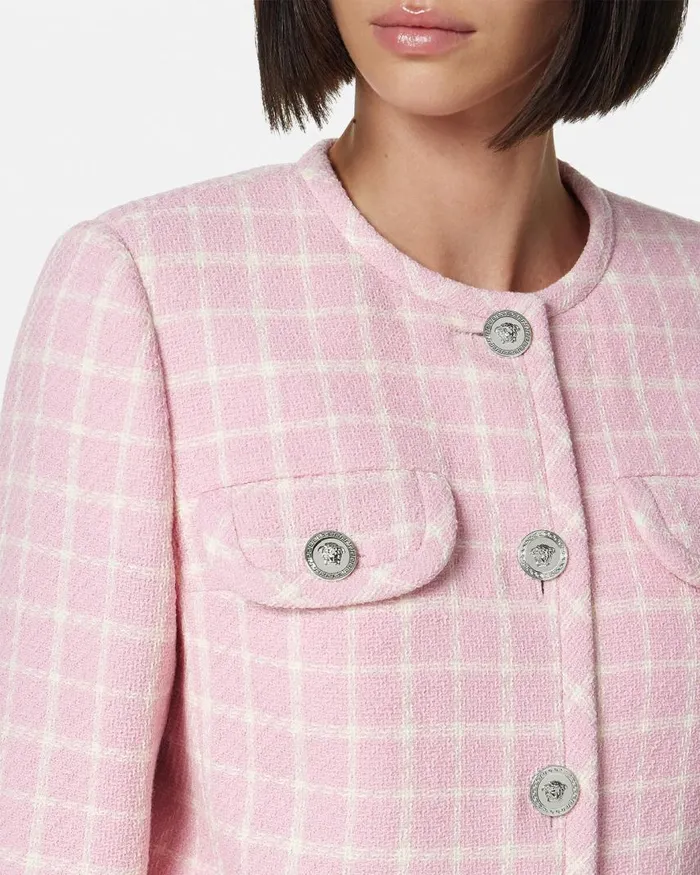 Versace Contrasto Tweed Cardigan Jacket Light Pink Women Blazer and Jackets Versace Contrasto Tweed Cardigan Jacket Light Pink Women Blazer and Jackets