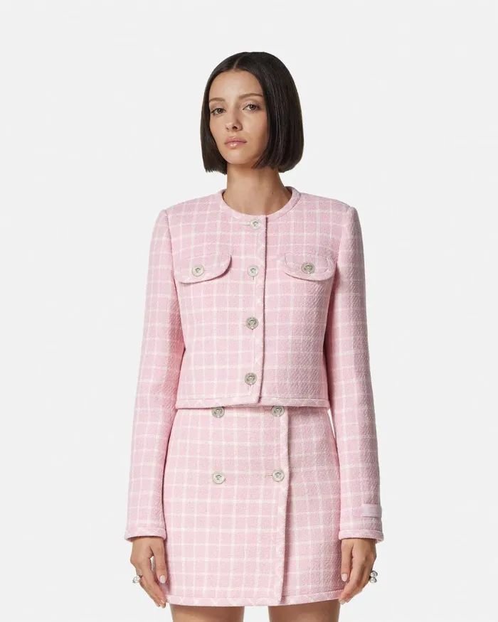 Versace Contrasto Tweed Cardigan Jacket Light Pink Women Blazer and Jackets Versace Contrasto Tweed Cardigan Jacket Light Pink Women Blazer and Jackets