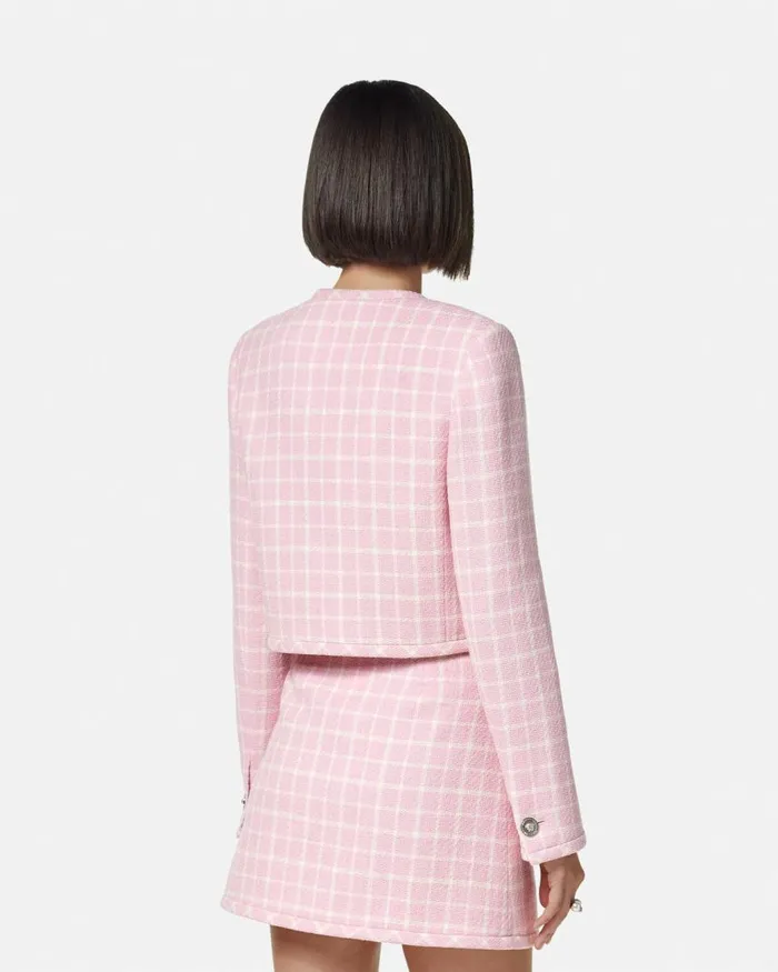 Versace Contrasto Tweed Cardigan Jacket Light Pink Women Blazer and Jackets Versace Contrasto Tweed Cardigan Jacket Light Pink Women Blazer and Jackets