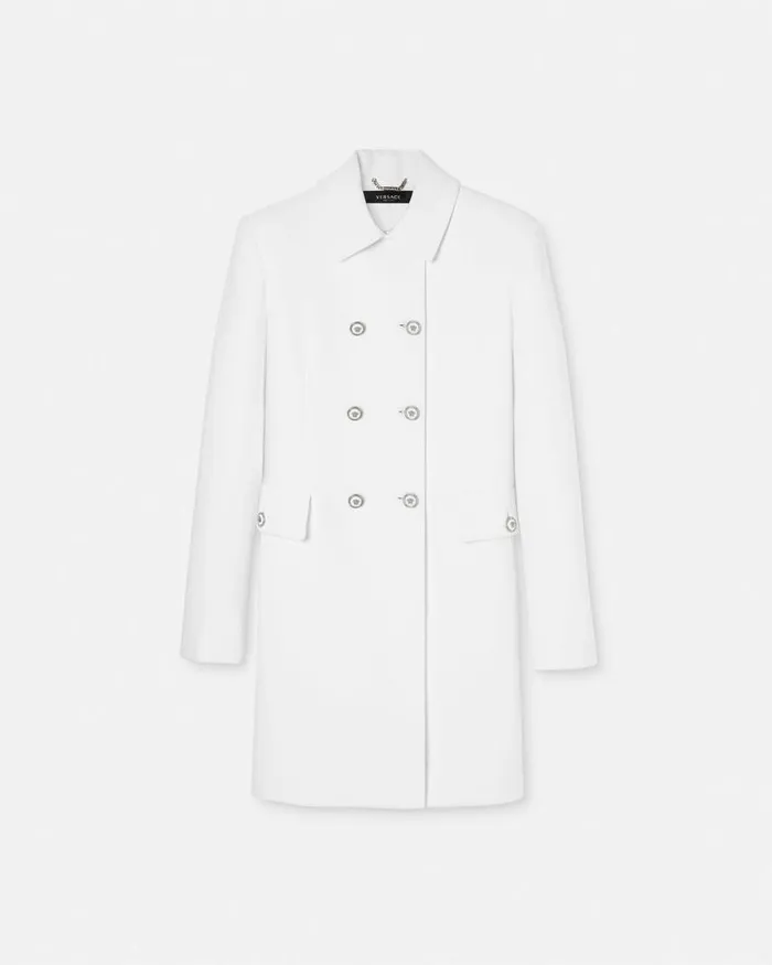 Versace Crpe DoubleBreasted Aline Coat White Women Outerwear and Coats