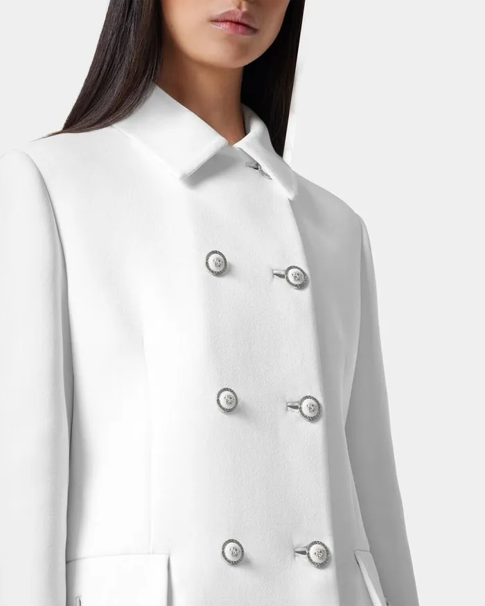 Versace Crpe DoubleBreasted Aline Coat White Women Outerwear and Coats Versace Crpe DoubleBreasted Aline Coat White Women Outerwear and Coats