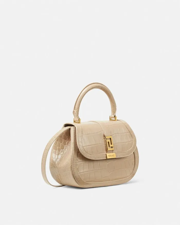 Versace CrocEffect Greca Goddess Top Handle Bag Beige Women Top Handle Versace CrocEffect Greca Goddess Top Handle Bag Beige Women Top Handle