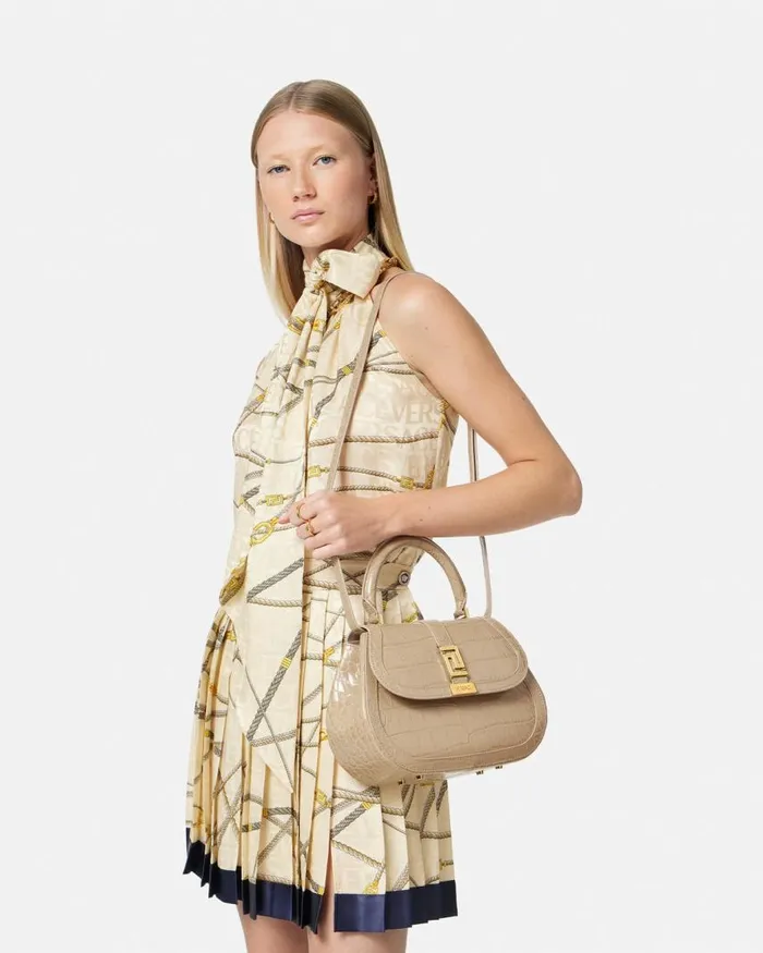 Versace CrocEffect Greca Goddess Top Handle Bag Beige Women Top Handle Versace CrocEffect Greca Goddess Top Handle Bag Beige Women Top Handle