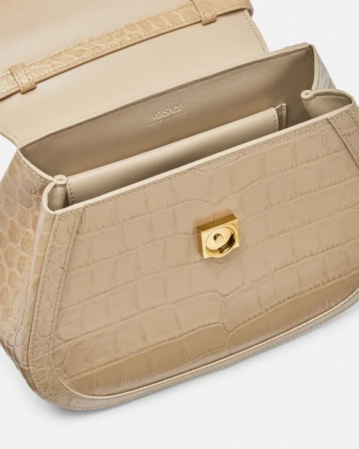 Versace CrocEffect Greca Goddess Top Handle Bag Beige Women Top Handle Versace CrocEffect Greca Goddess Top Handle Bag Beige Women Top Handle