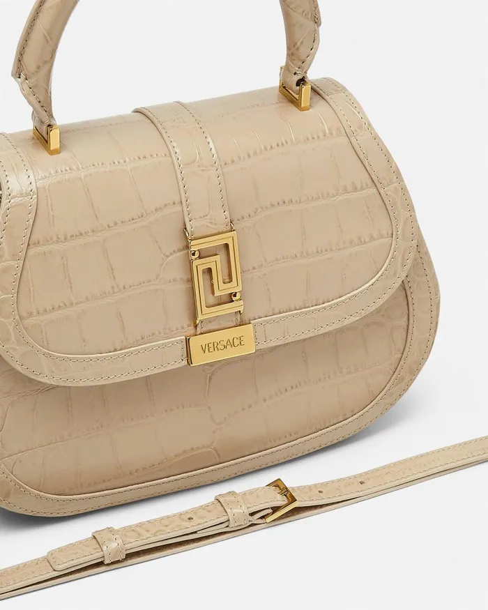 Versace CrocEffect Greca Goddess Top Handle Bag Beige Women Top Handle Versace CrocEffect Greca Goddess Top Handle Bag Beige Women Top Handle