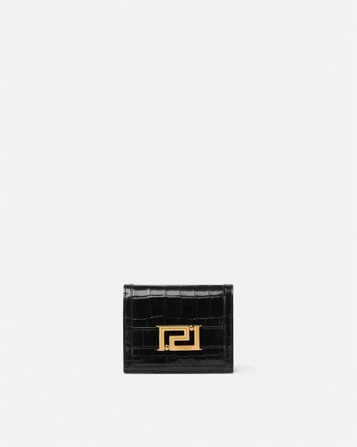 Versace CrocEffect Greca Goddess Wallet Blackgold Women Wallets