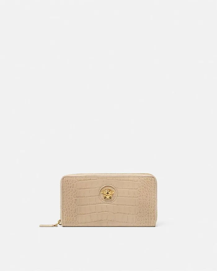Versace CrocEffect La Medusa Long Wallet Beige Women Wallets