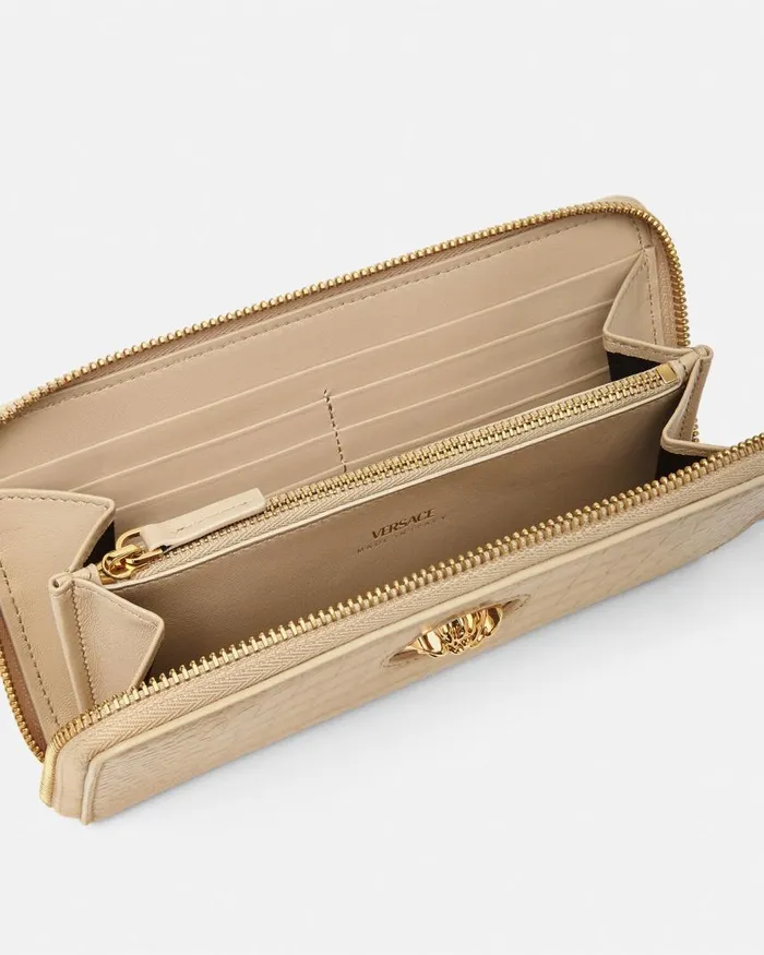 Versace CrocEffect La Medusa Long Wallet Beige Women Wallets