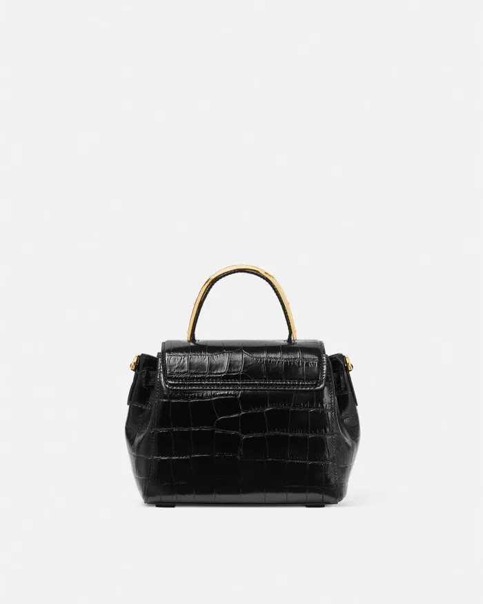 Versace CrocEffect La Medusa Small Handbag Blackgold Women Top Handle Versace CrocEffect La Medusa Small Handbag Blackgold Women Top Handle