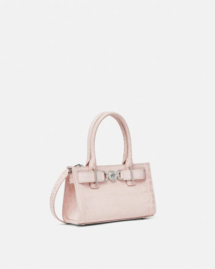Versace CrocEffect Medusa 03995 Small Tote Bag Light Pink Women Totes Versace CrocEffect Medusa 03995 Small Tote Bag Light Pink Women Totes