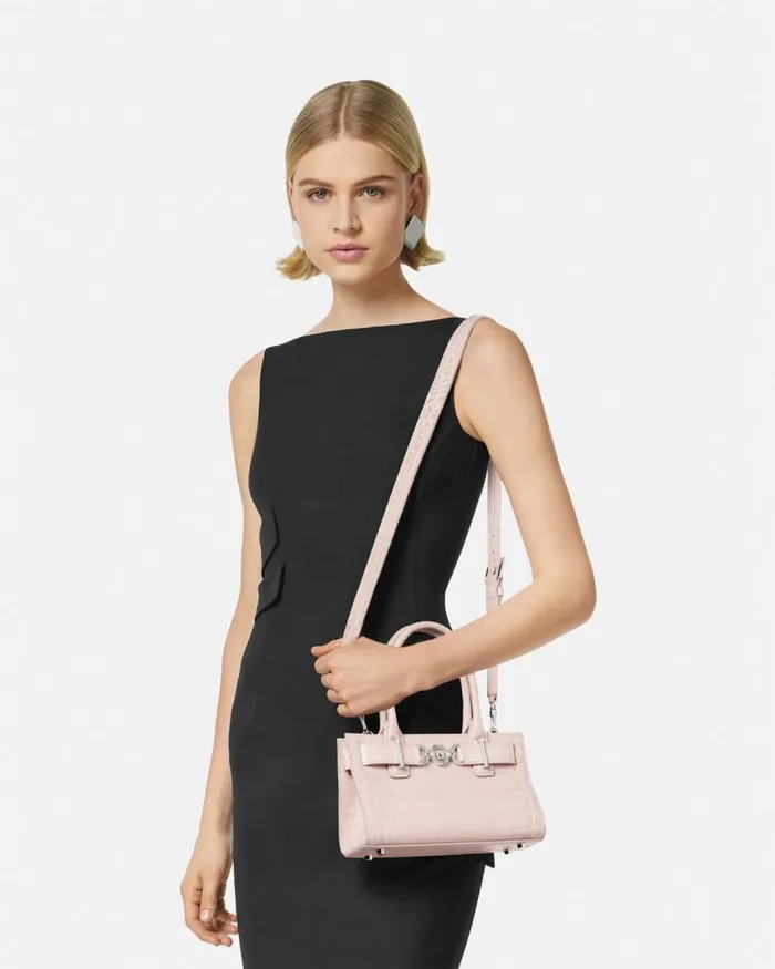Versace CrocEffect Medusa 03995 Small Tote Bag Light Pink Women Totes Versace CrocEffect Medusa 03995 Small Tote Bag Light Pink Women Totes