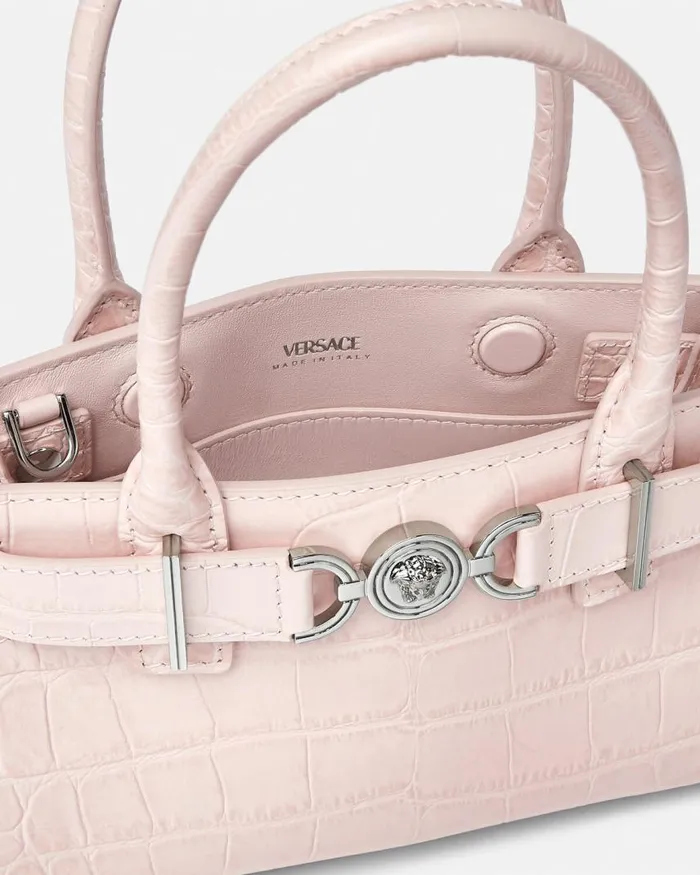 Versace CrocEffect Medusa 03995 Small Tote Bag Light Pink Women Totes Versace CrocEffect Medusa 03995 Small Tote Bag Light Pink Women Totes