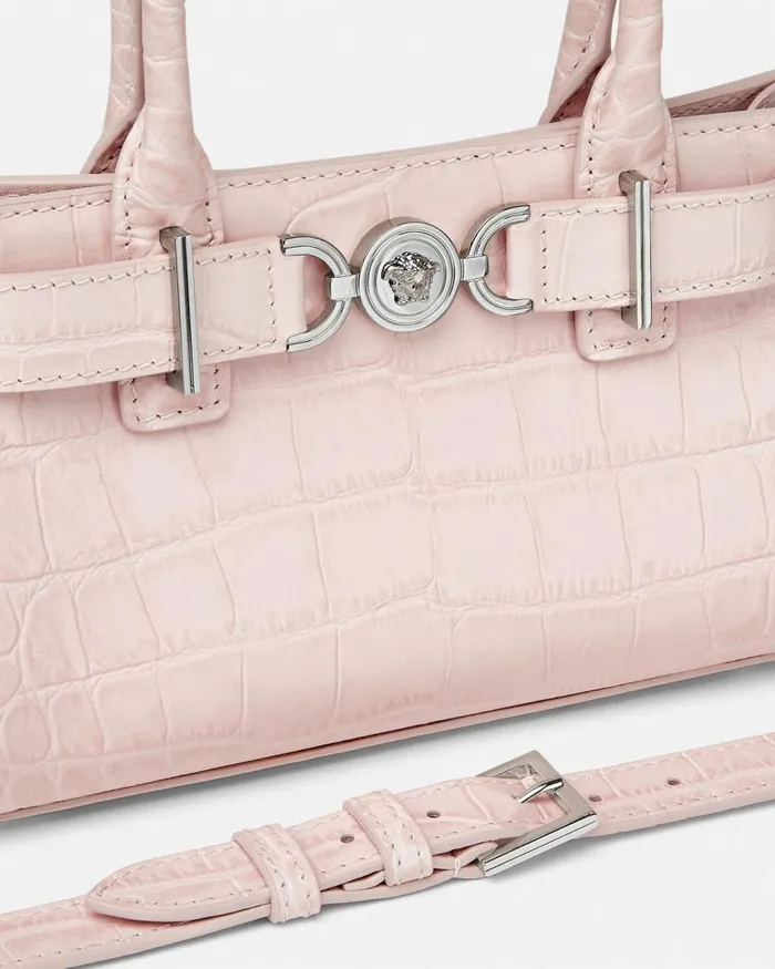Versace CrocEffect Medusa 03995 Small Tote Bag Light Pink Women Totes Versace CrocEffect Medusa 03995 Small Tote Bag Light Pink Women Totes