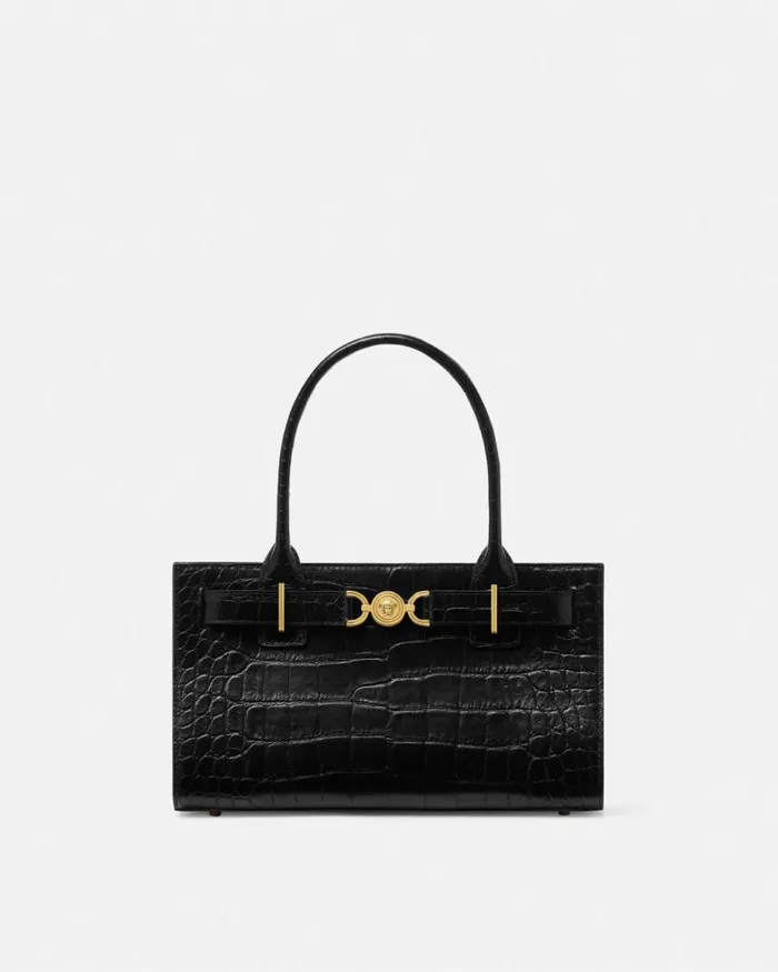 Versace CrocEffect Medusa 03995 Tote Bag Blackgold Women Totes
