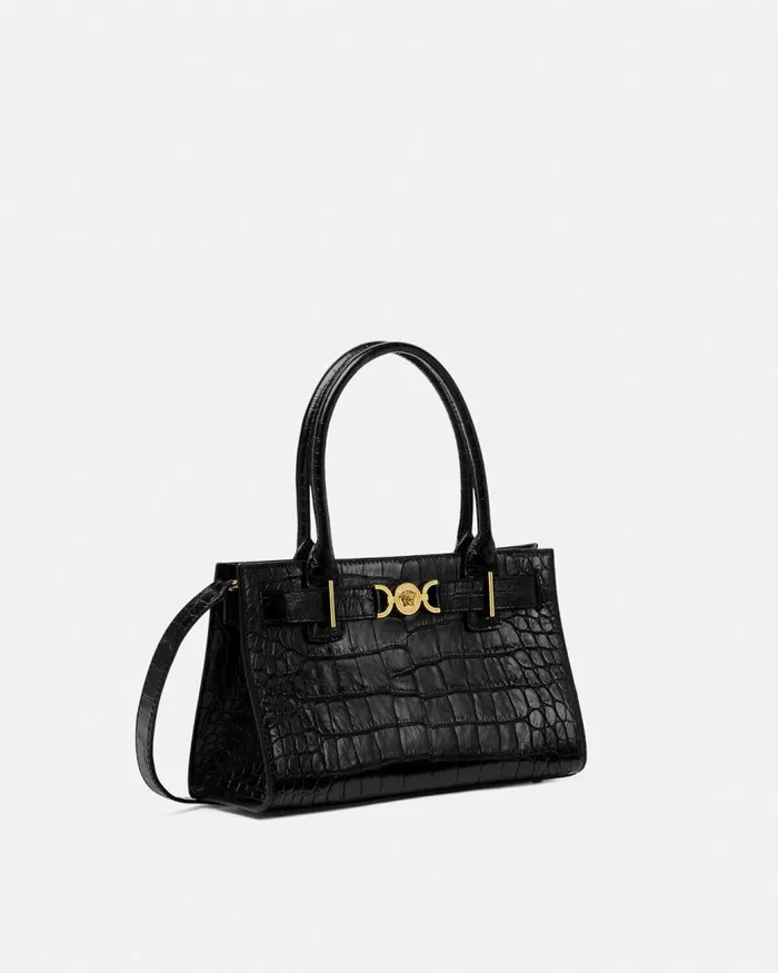 Versace CrocEffect Medusa 03995 Tote Bag Blackgold Women Totes Versace CrocEffect Medusa 03995 Tote Bag Blackgold Women Totes