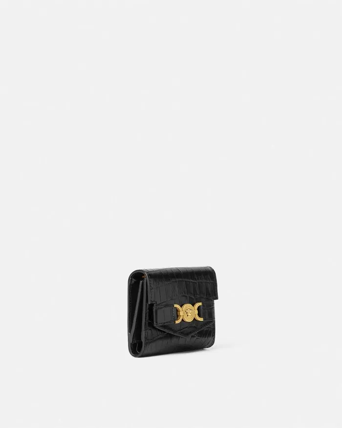 Versace CrocEffect Medusa 03995 Trifold Wallet Blackgold Women Wallets Versace CrocEffect Medusa 03995 Trifold Wallet Blackgold Women Wallets