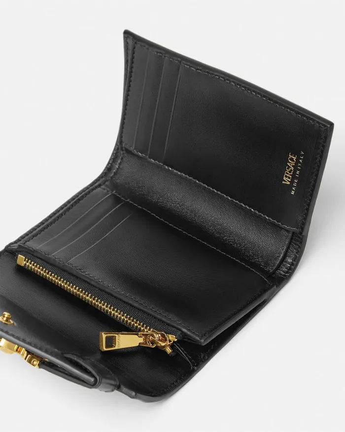 Versace CrocEffect Medusa 03995 Trifold Wallet Blackgold Women Wallets Versace CrocEffect Medusa 03995 Trifold Wallet Blackgold Women Wallets