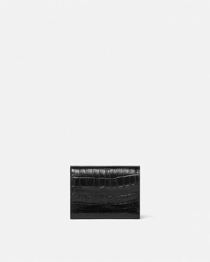 Versace CrocEffect Medusa 03995 Trifold Wallet Blackgold Women Wallets Versace CrocEffect Medusa 03995 Trifold Wallet Blackgold Women Wallets