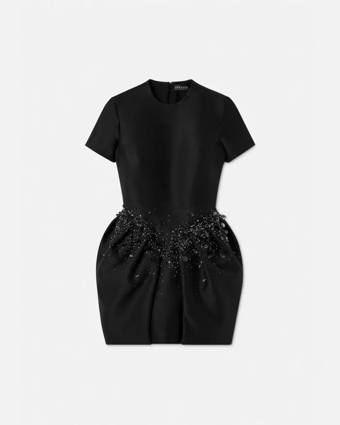 Versace Crystal Folded Mini Dress Black Women Dresses