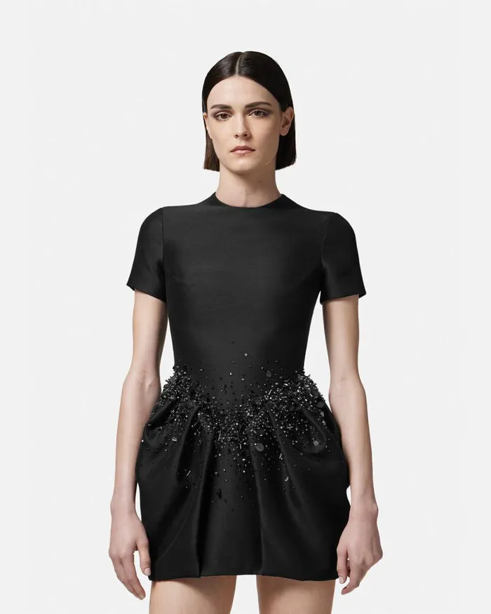 Versace Crystal Folded Mini Dress Black Women Dresses Versace Crystal Folded Mini Dress Black Women Dresses