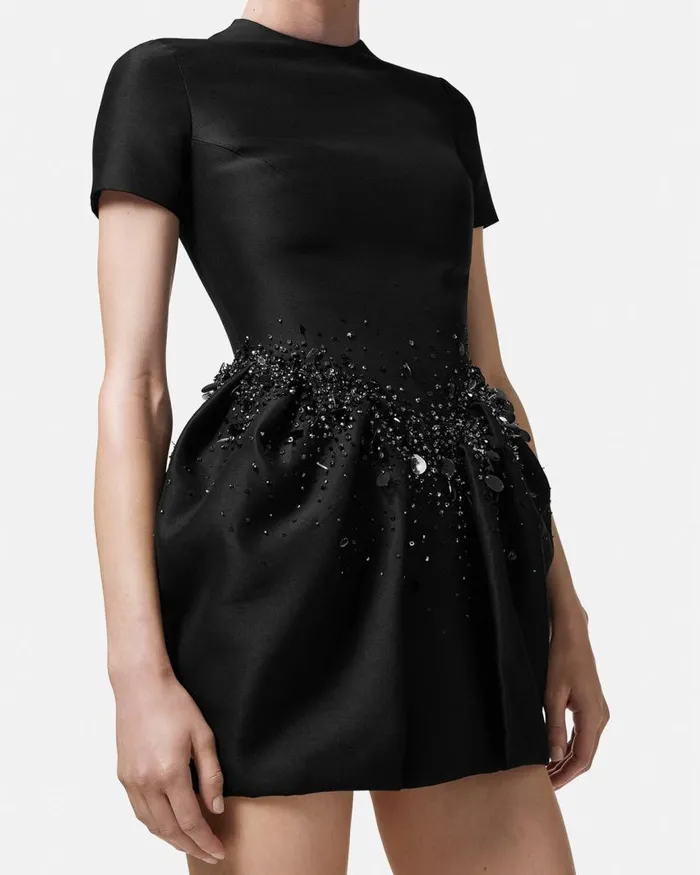 Versace Crystal Folded Mini Dress Black Women Dresses Versace Crystal Folded Mini Dress Black Women Dresses