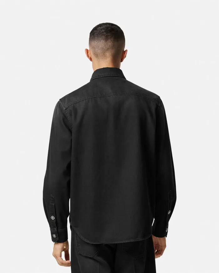 Versace Embroidered Barocco Denim Overshirt Black Men Shirts Versace Embroidered Barocco Denim Overshirt Black Men Shirts