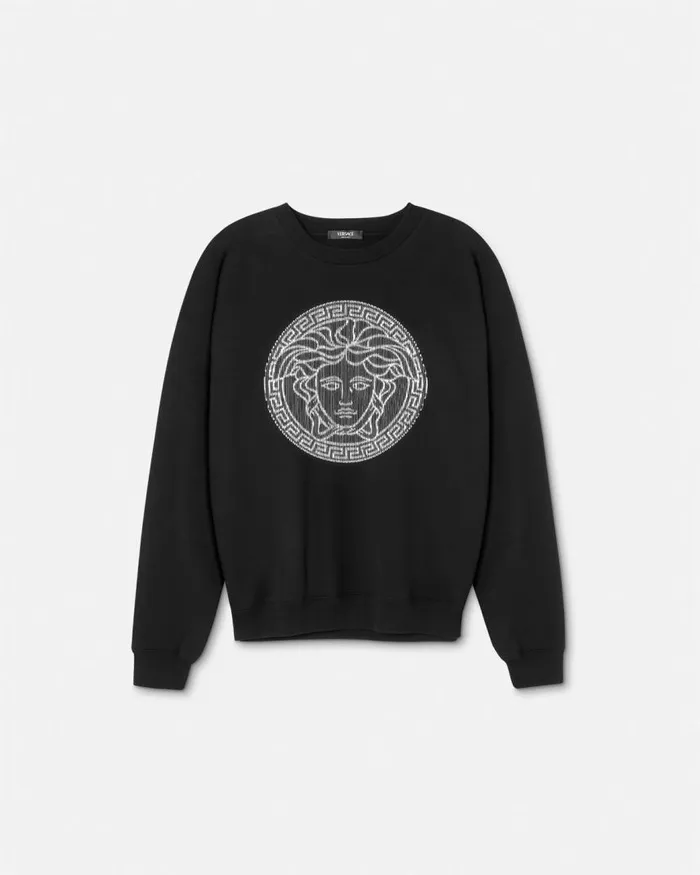 Versace Embroidered Medusa Sliced Sweatshirt Black Men Sweatshirts