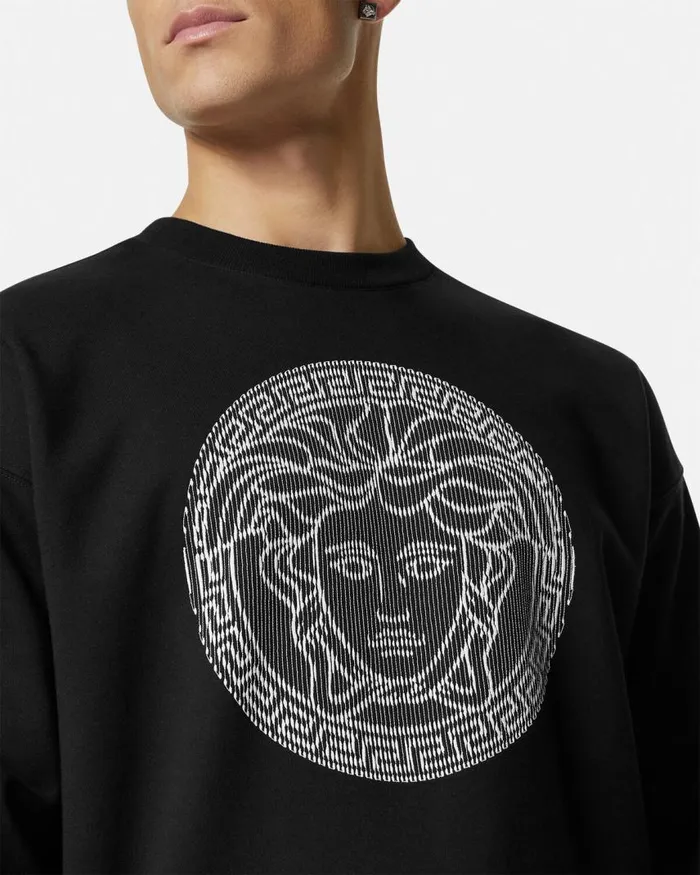 Versace Embroidered Medusa Sliced Sweatshirt Black Men Sweatshirts Versace Embroidered Medusa Sliced Sweatshirt Black Men Sweatshirts